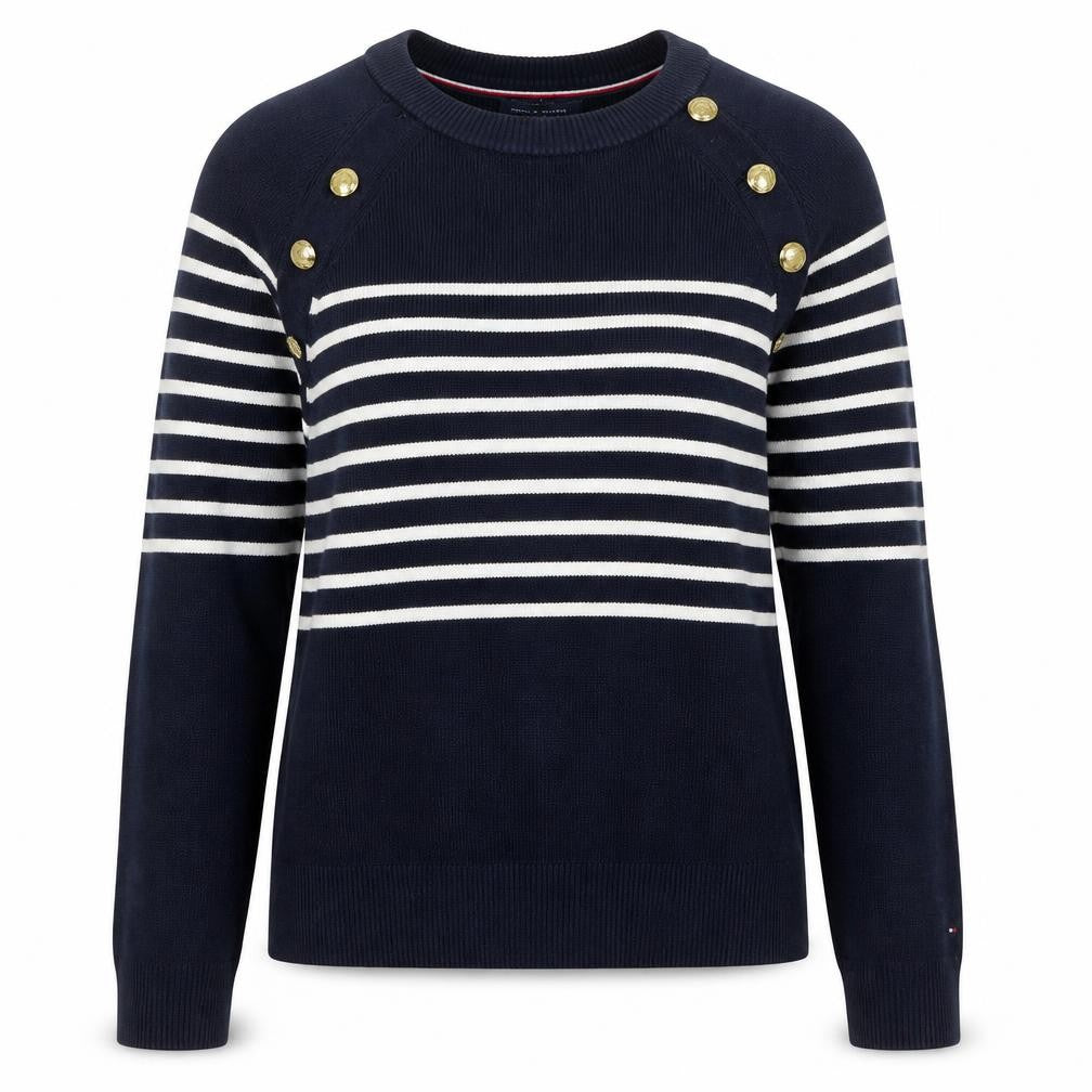 Tommy Hilfiger Women's Blue Striped Cotton Jumper Size S
