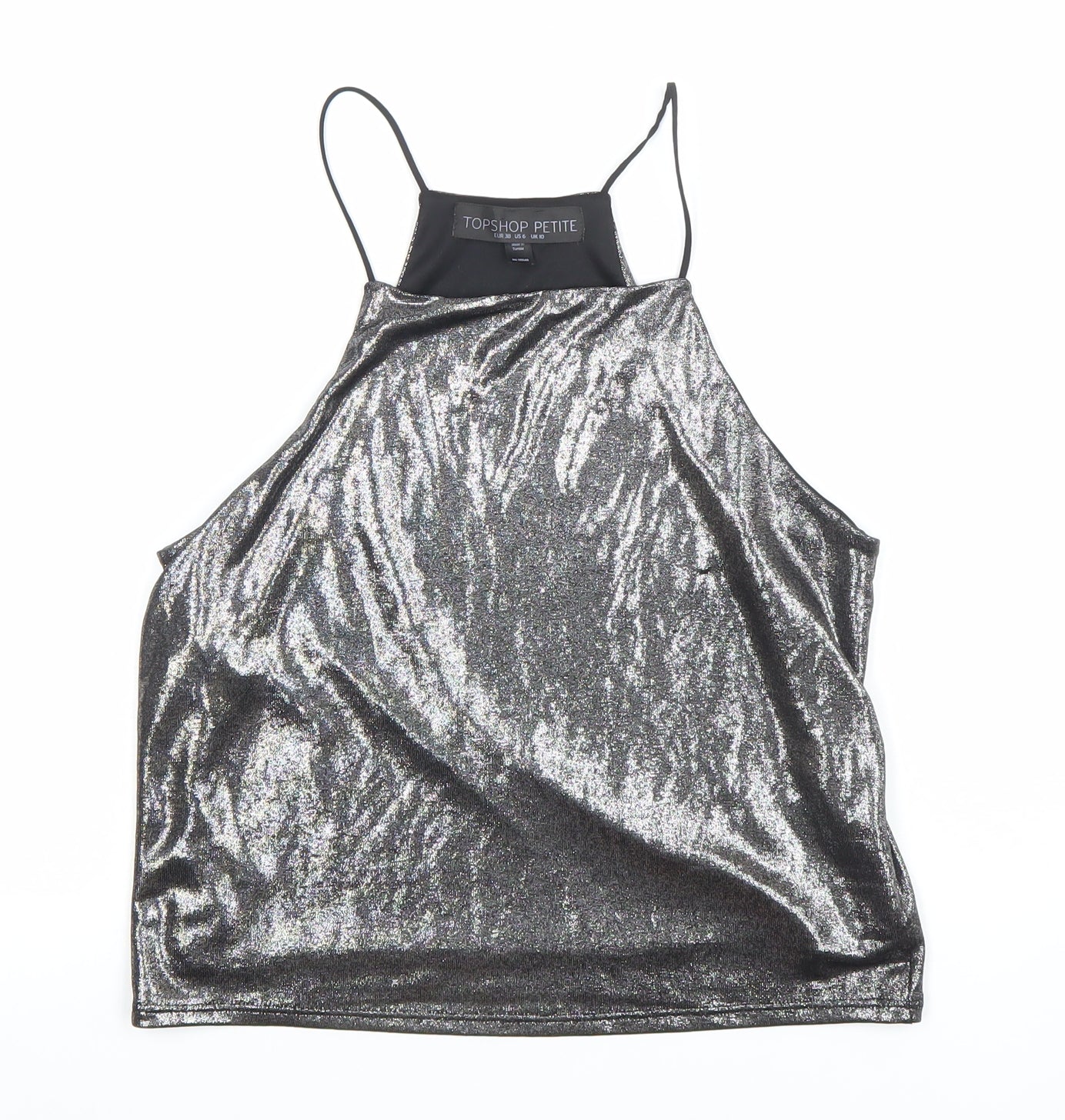 Topshop Petite Silver Metallic Halter Camisole Top UK 10 Womens Party