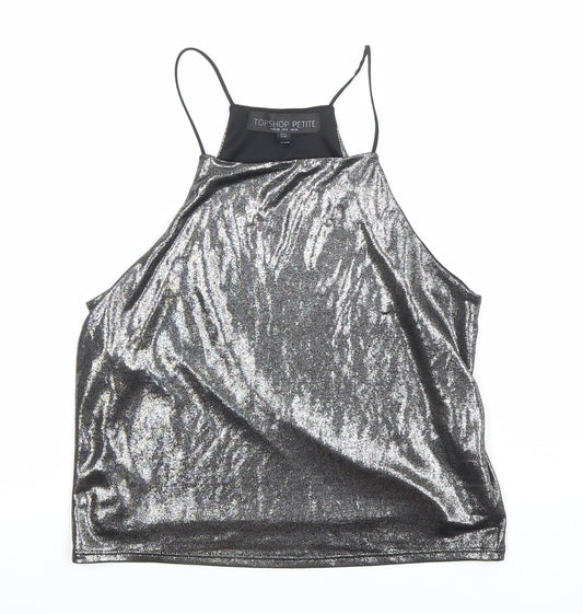 Topshop Petite Silver Metallic Halter Camisole Top UK 10 Womens Party