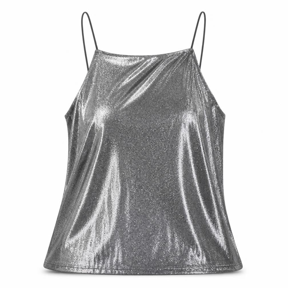 Topshop Petite Silver Metallic Halter Camisole Top UK 10 Womens Party