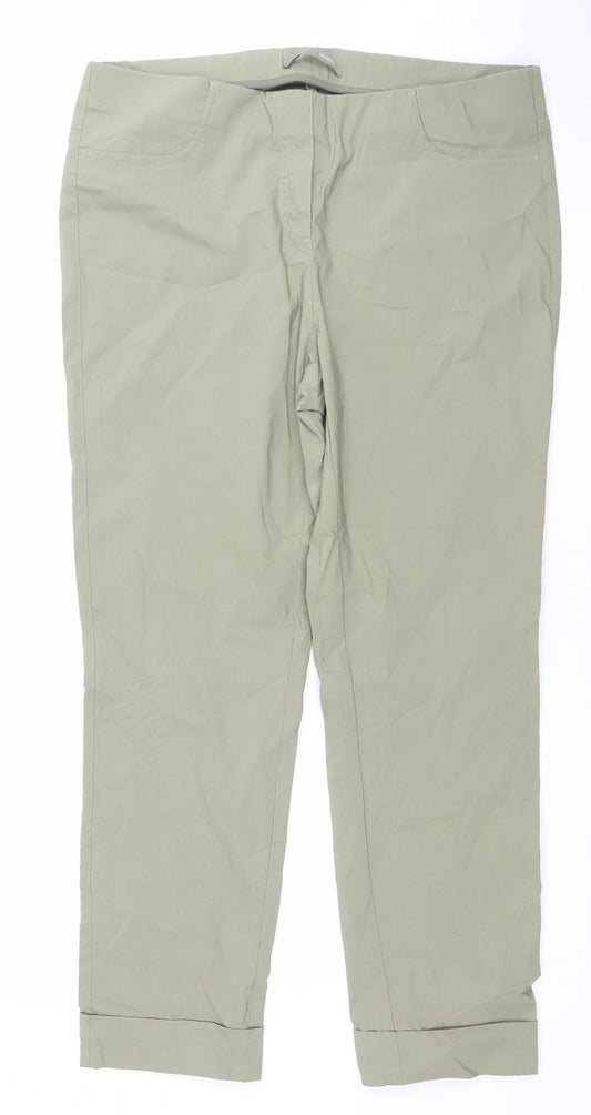 H&M Women’s Khaki Green Trousers Size 16 Cotton Blend Casual Straight Leg