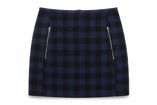 New Look Women’s Blue Check Short Stretch Pencil Skirt Size 8