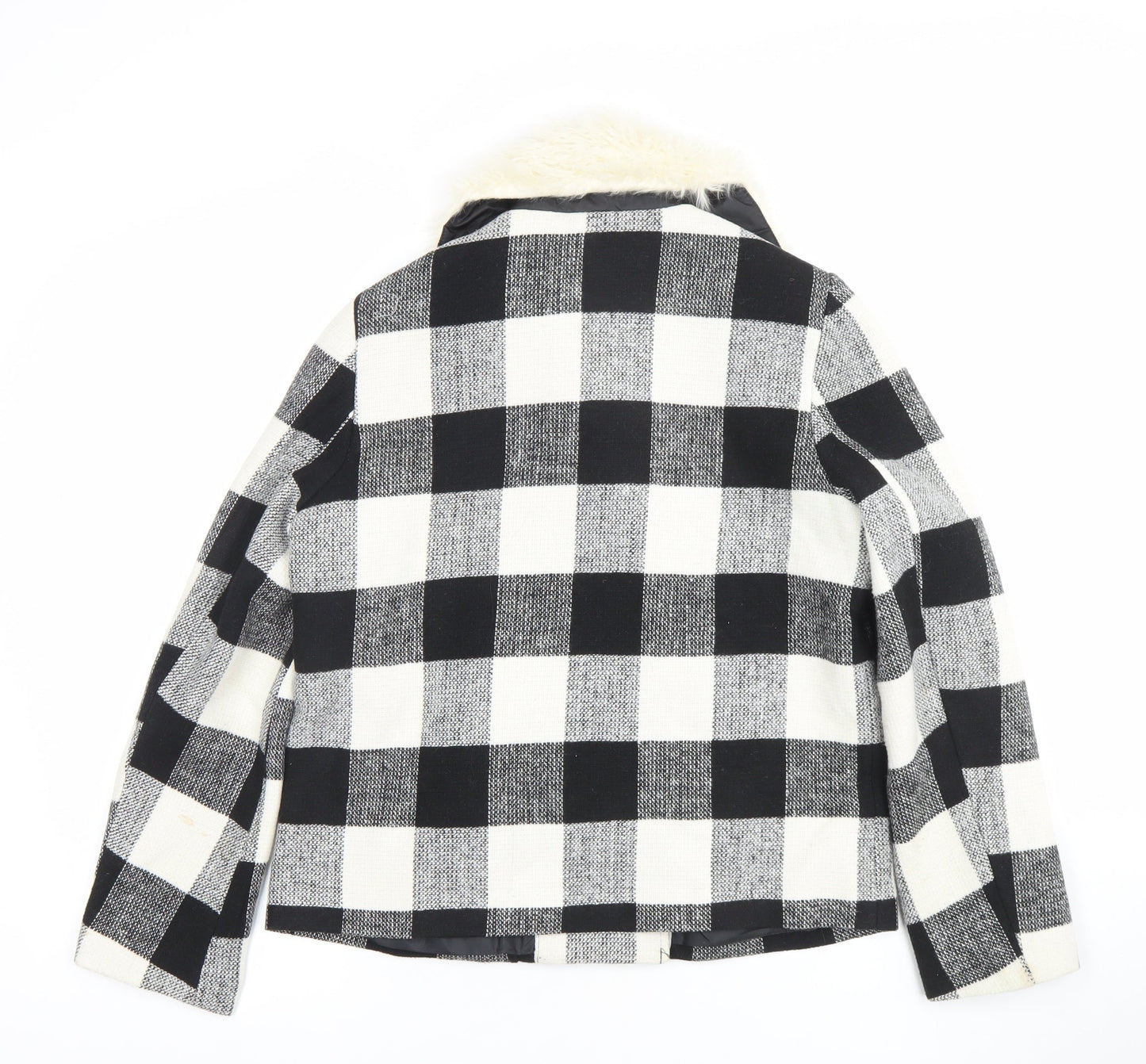 Missguided Women’s Black & White Checked Faux Fur Collar Wool Blend Jacket Size 10