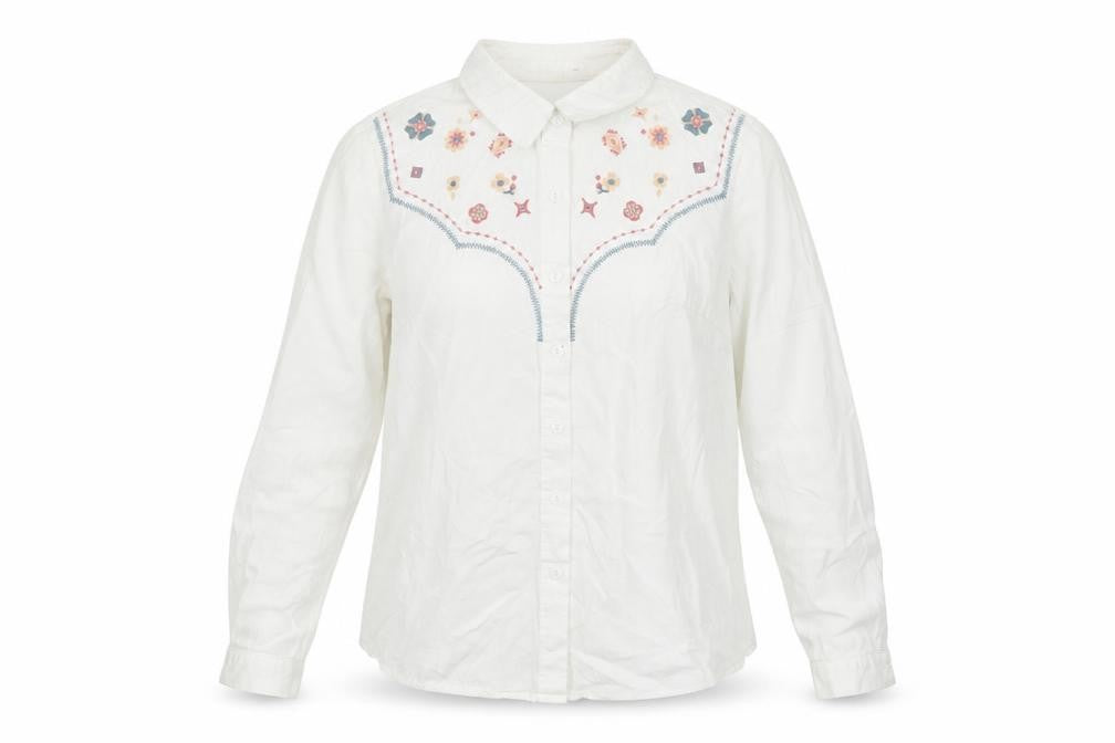 SLLSKY Womens White Embroidered Cotton Button-Up Shirt XS