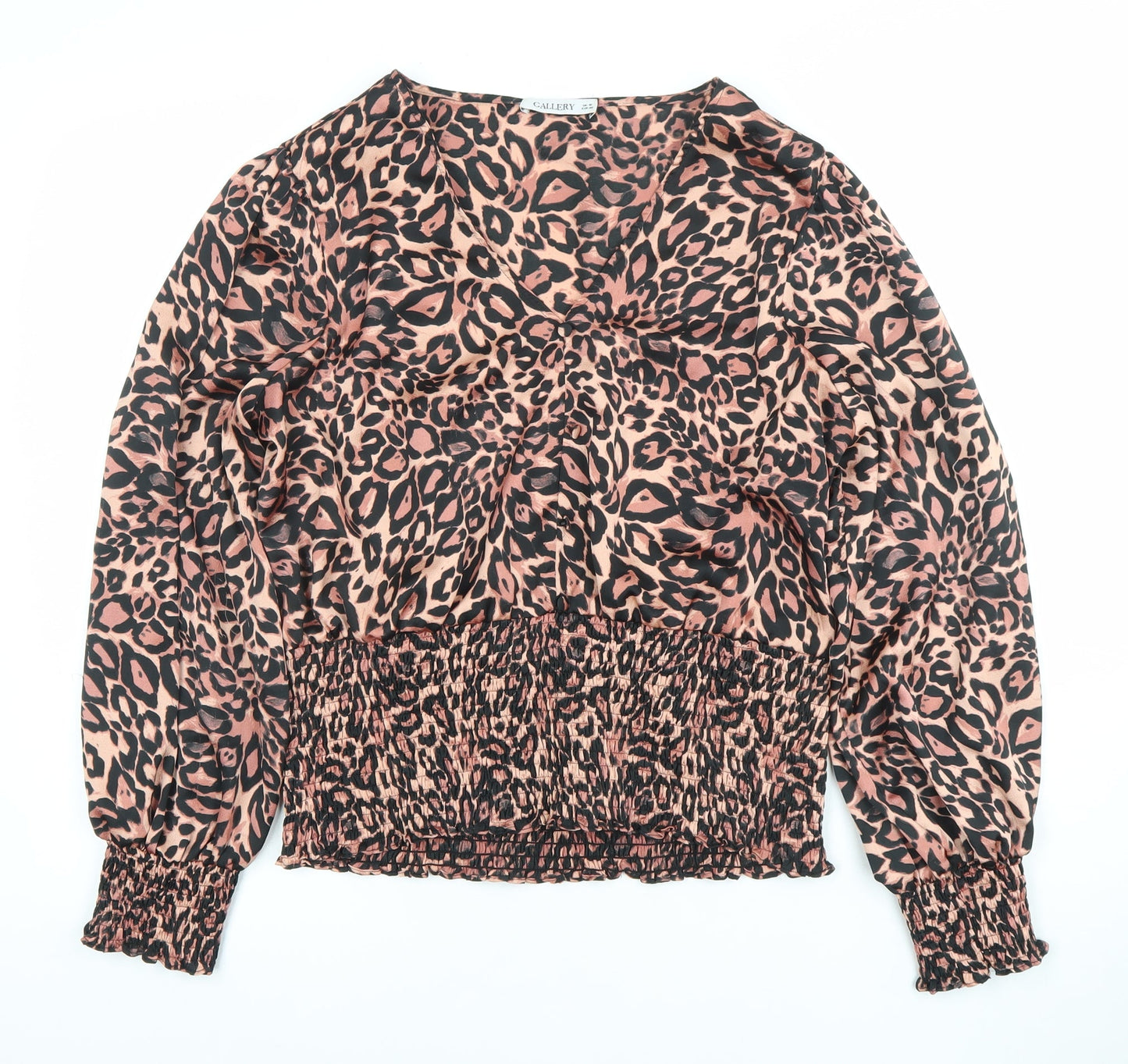 Gallery Women’s Brown Leopard Print V-Neck Satin Blouse Size 18