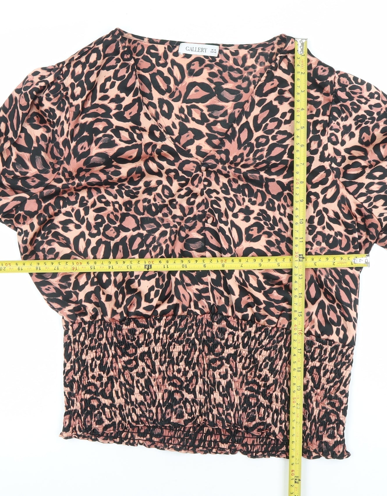 Gallery Women’s Brown Leopard Print V-Neck Satin Blouse Size 18