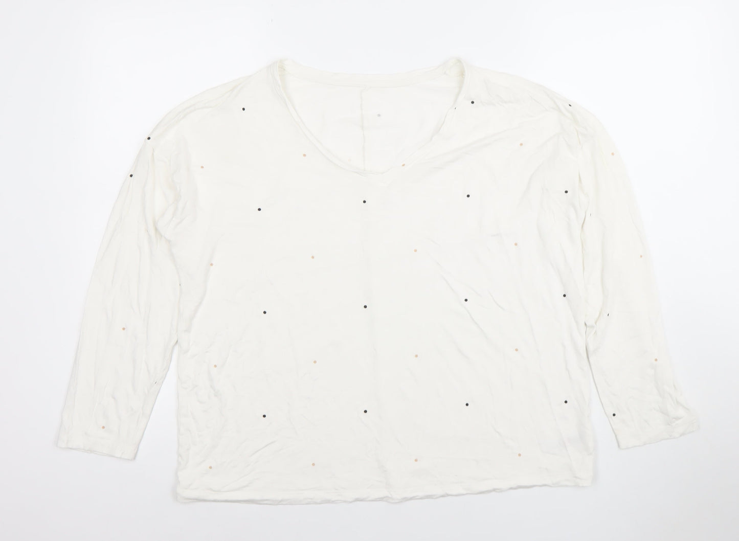 Dunnes Stores Women’s Ivory Polka Dot Long Sleeve V-Neck Jersey T-Shirt Size 14