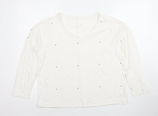 Dunnes Stores Women’s Ivory Polka Dot Long Sleeve V-Neck Jersey T-Shirt Size 14