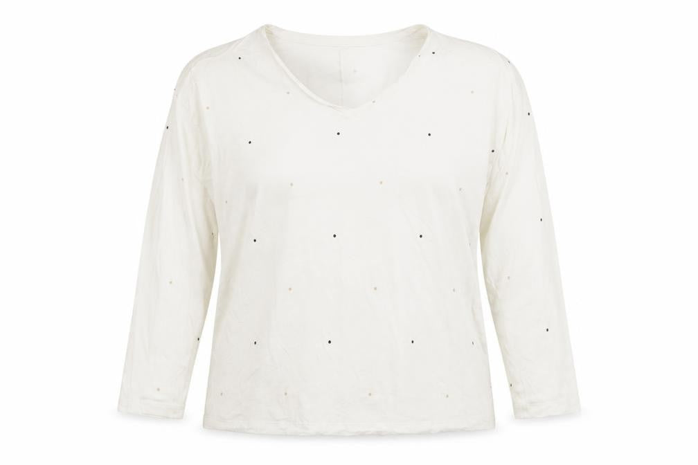 Dunnes Women’s Ivory Polka Dot Long Sleeve V-Neck Jersey T-Shirt Size 14