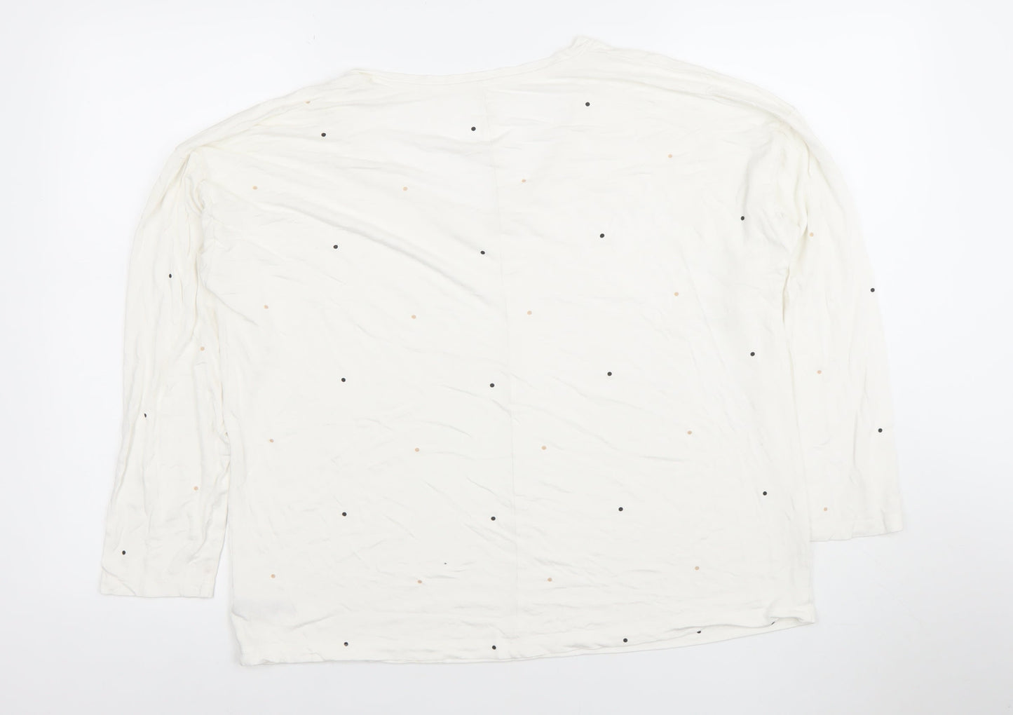 Dunnes Stores Women’s Ivory Polka Dot Long Sleeve V-Neck Jersey T-Shirt Size 14