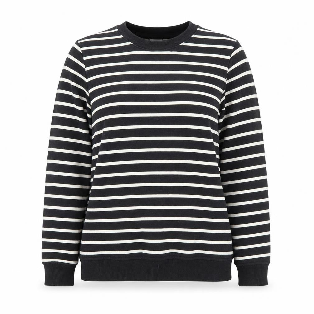 ICHI Womens Black White Striped Cotton Blend Pullover Sweatshirt Size S