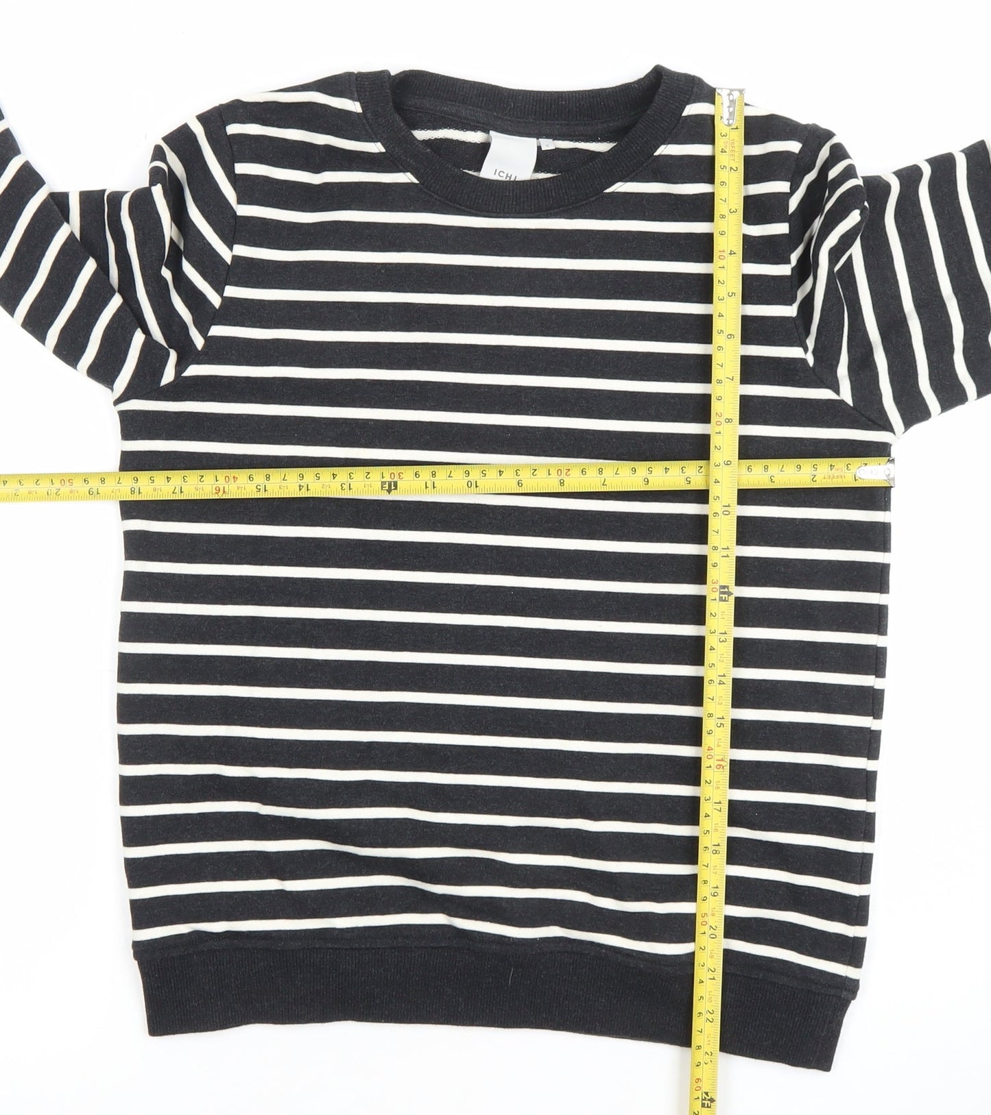 ICHI Womens Black White Striped Cotton Blend Pullover Sweatshirt Size S