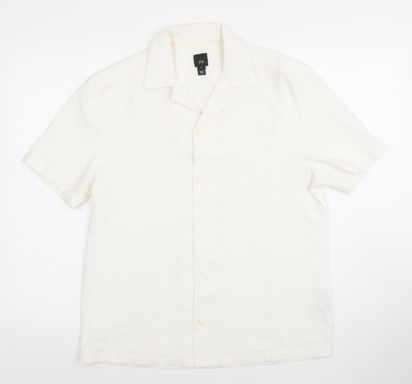 River Island Men's Ivory Short Sleeve Button-Up Shirt Size S