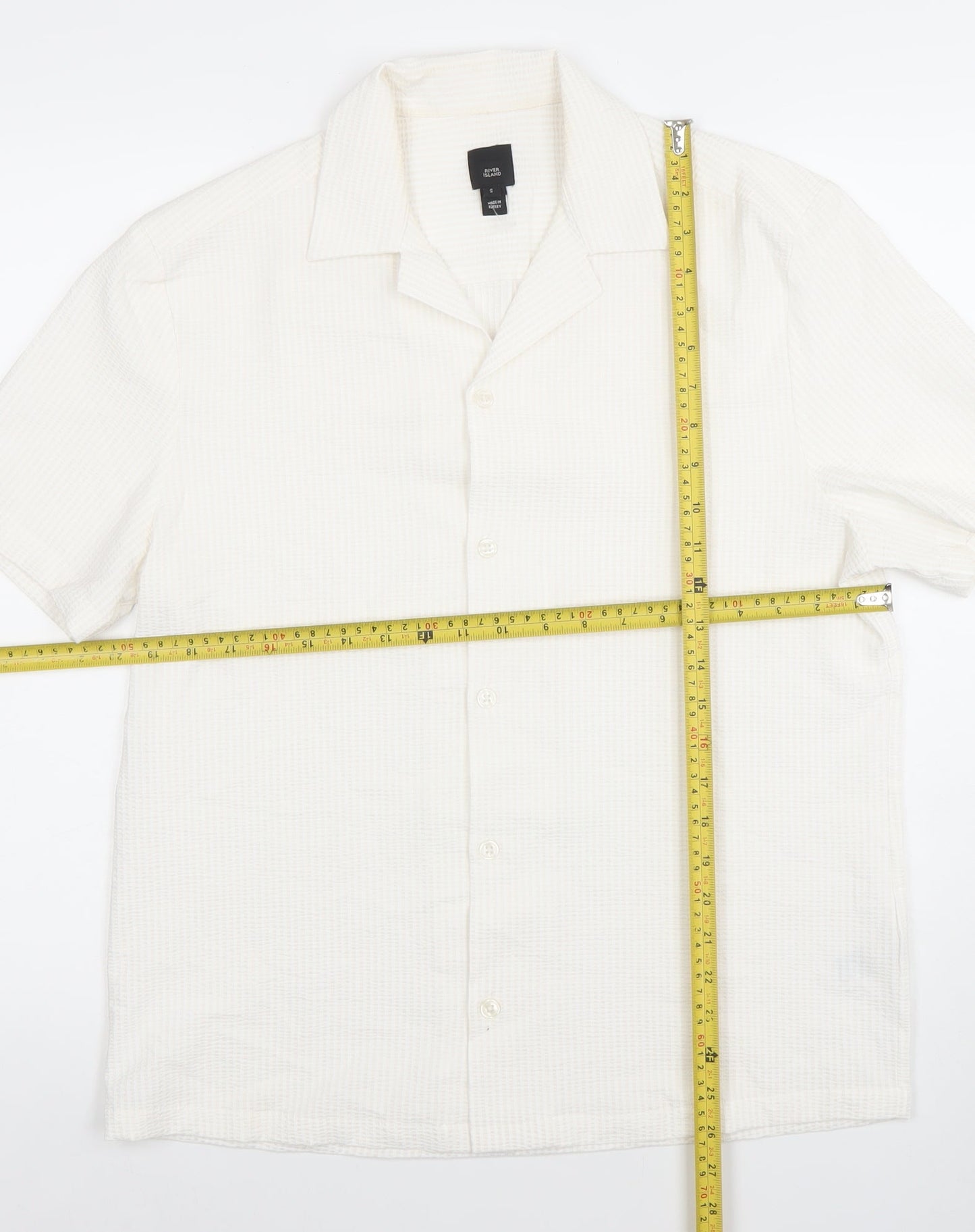 River Island Men's Ivory Short Sleeve Button-Up Shirt Size S
