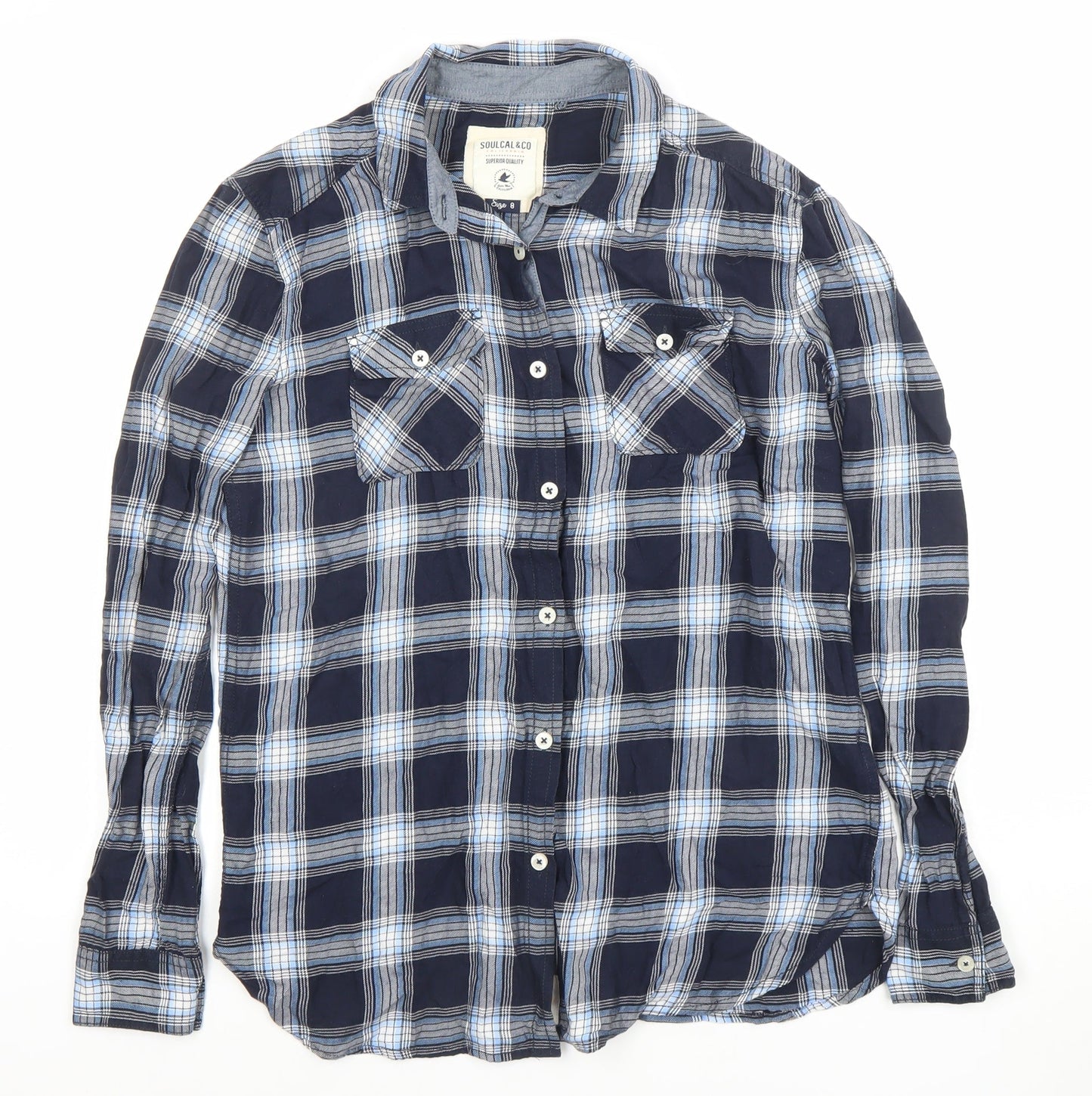 SoulCal & Co Womens Blue Plaid Button-Up Long Sleeve Shirt Size 8
