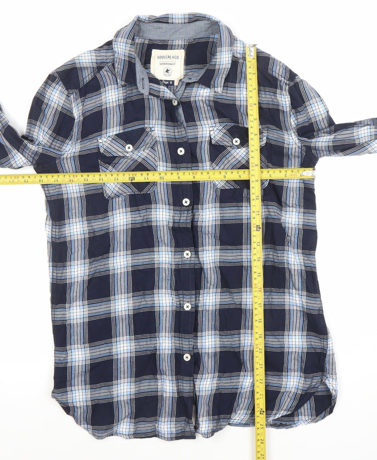 SoulCal & Co Womens Blue Plaid Button-Up Long Sleeve Shirt Size 8