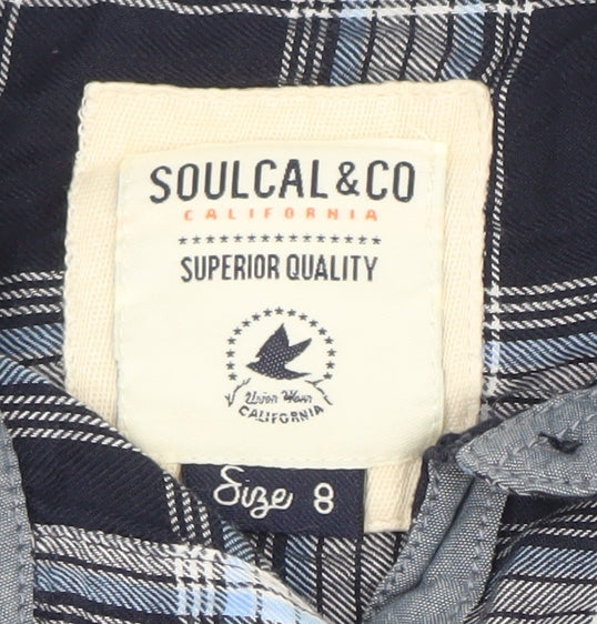 SoulCal & Co Womens Blue Plaid Button-Up Long Sleeve Shirt Size 8