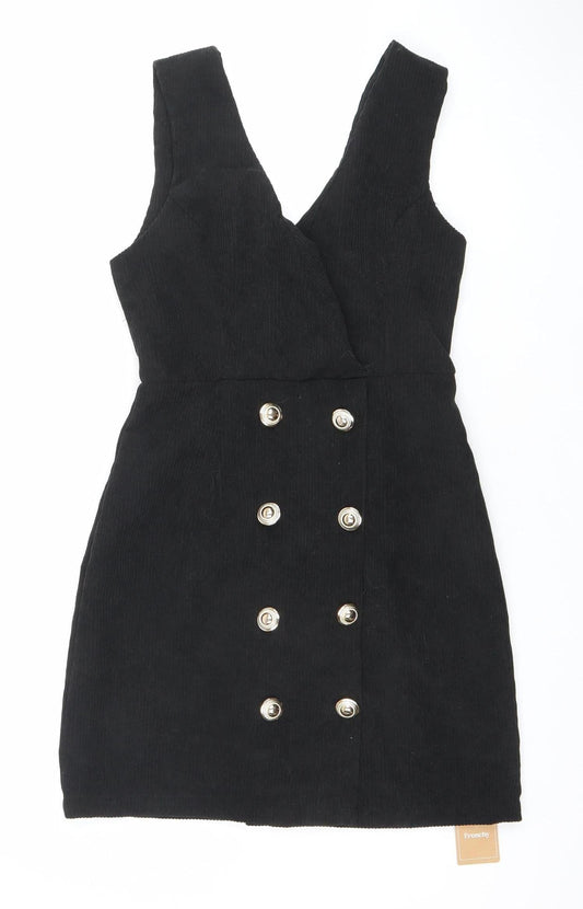 SHEIN Women’s Black Corduroy Pinafore Dress XS Sleeveless Button
