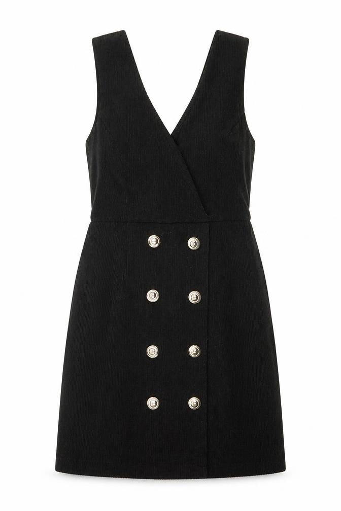 SHEIN Women’s Black Corduroy Pinafore Dress XS Sleeveless Button