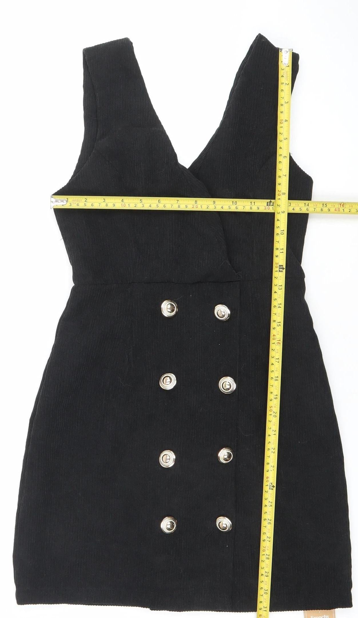 SHEIN Women’s Black Corduroy Pinafore Dress XS Sleeveless Button