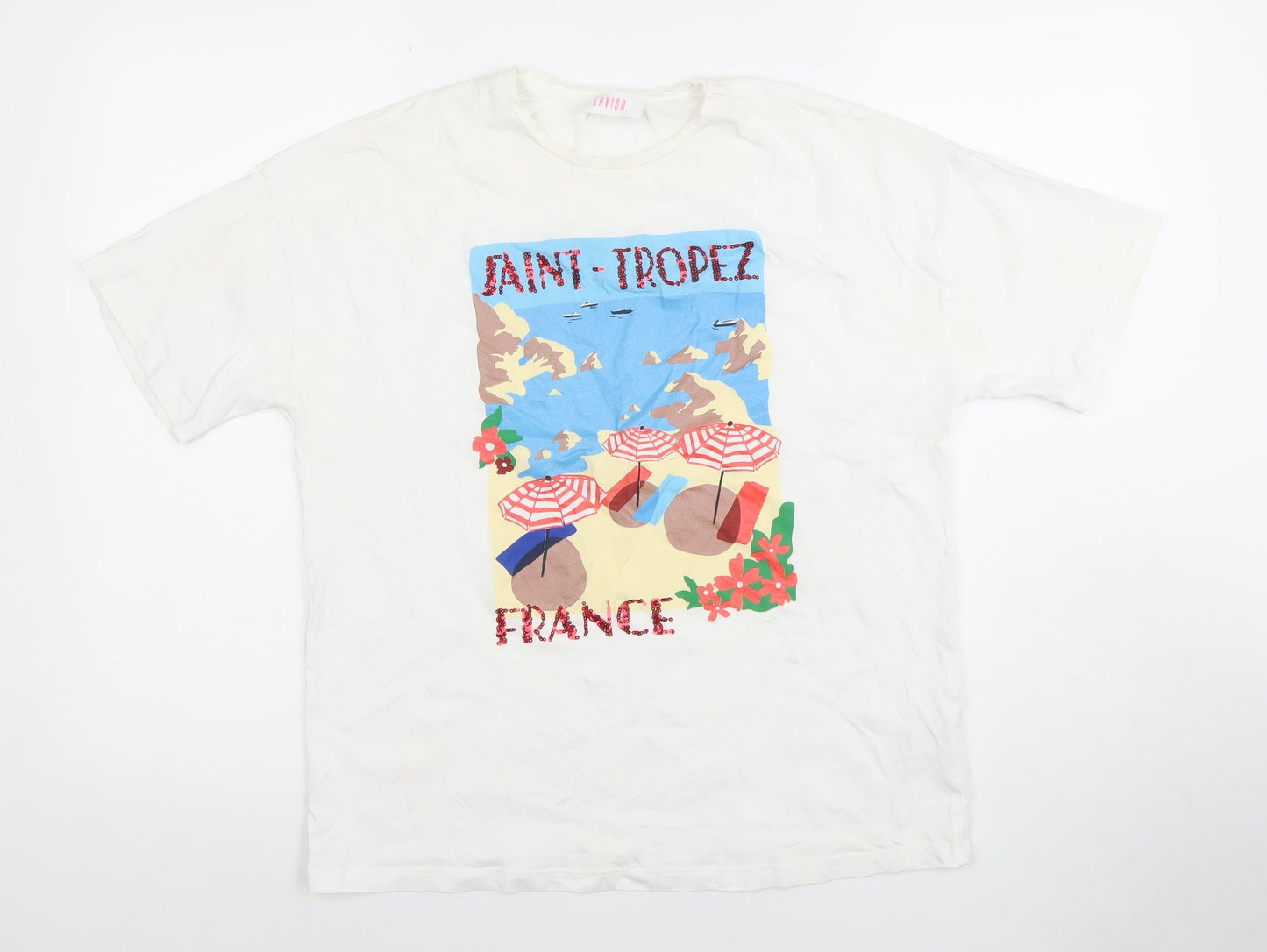 Savida Women's White Graphic Saint-Tropez T-Shirt Small