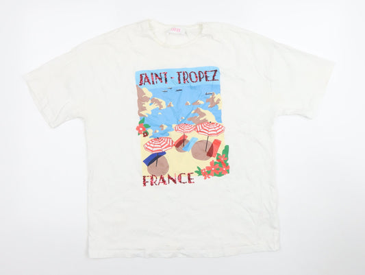 Savida Women's White Graphic Saint-Tropez T-Shirt Small