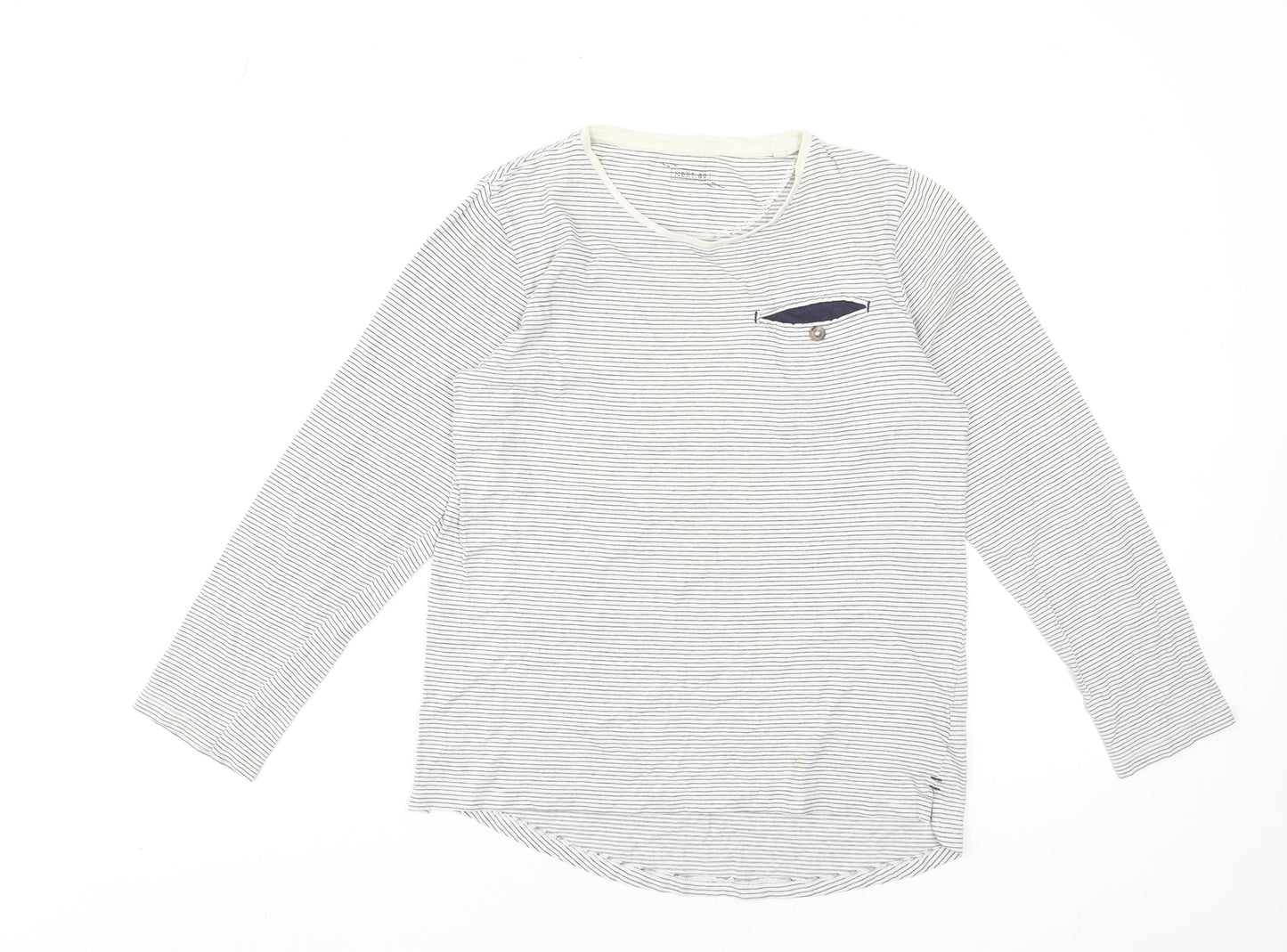 Next Boys White Striped Long Sleeve Cotton T-Shirt 12 Years