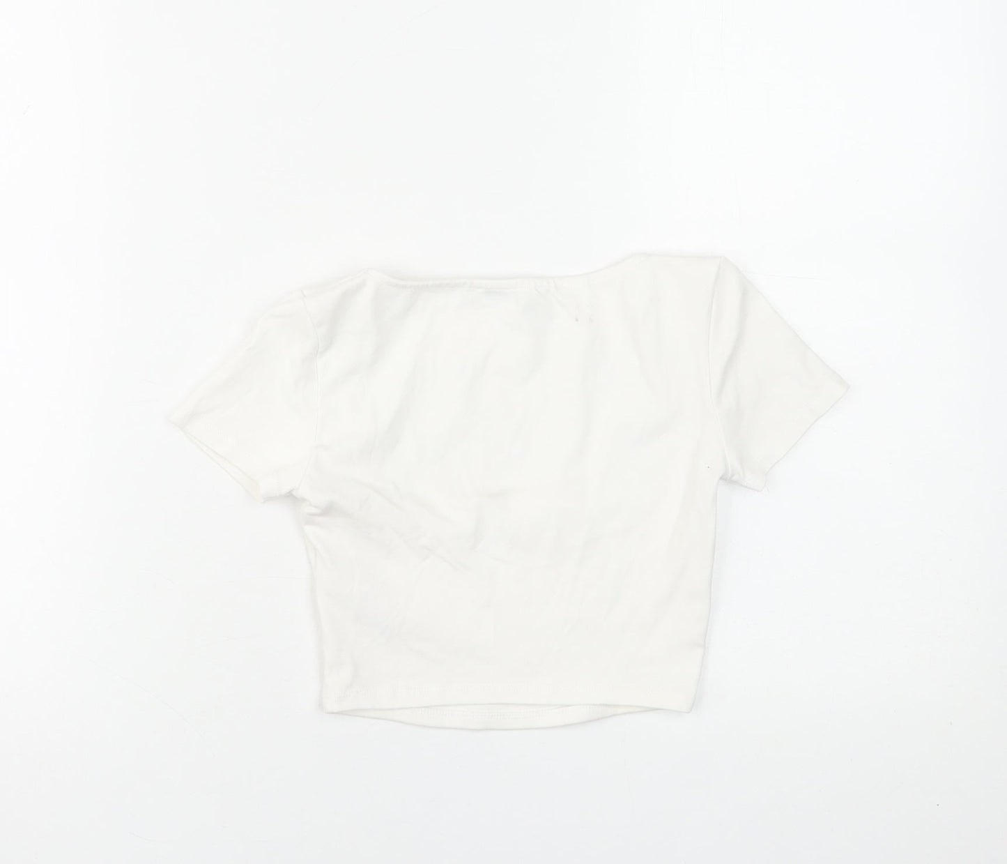 Zara Women White Cropped Square Neck Short Sleeve T-Shirt S