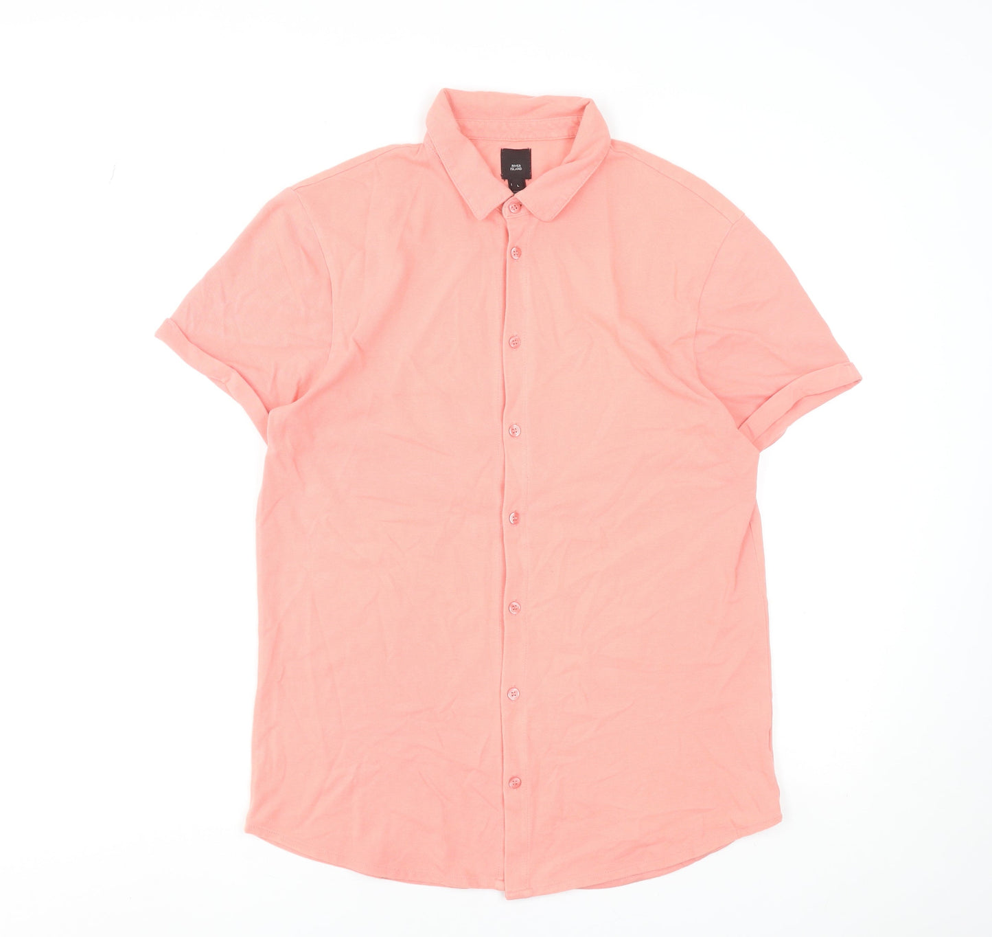River Island Men’s Pink Cotton Stretch Polo Shirt Size L