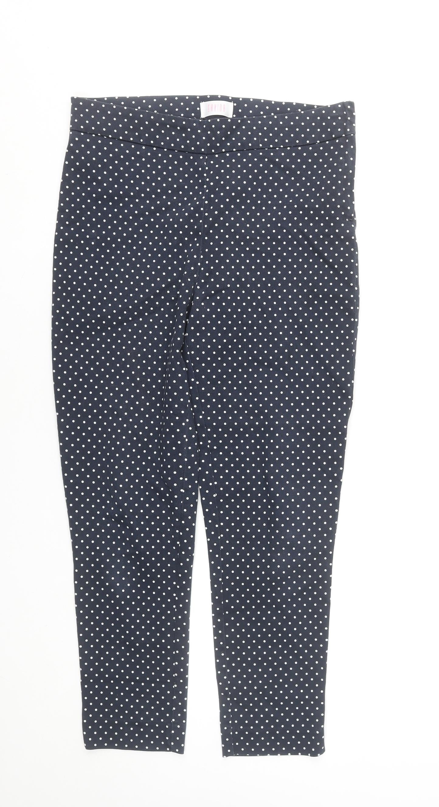 Savida Women's Navy Polka Dot Slim Trousers Size 10