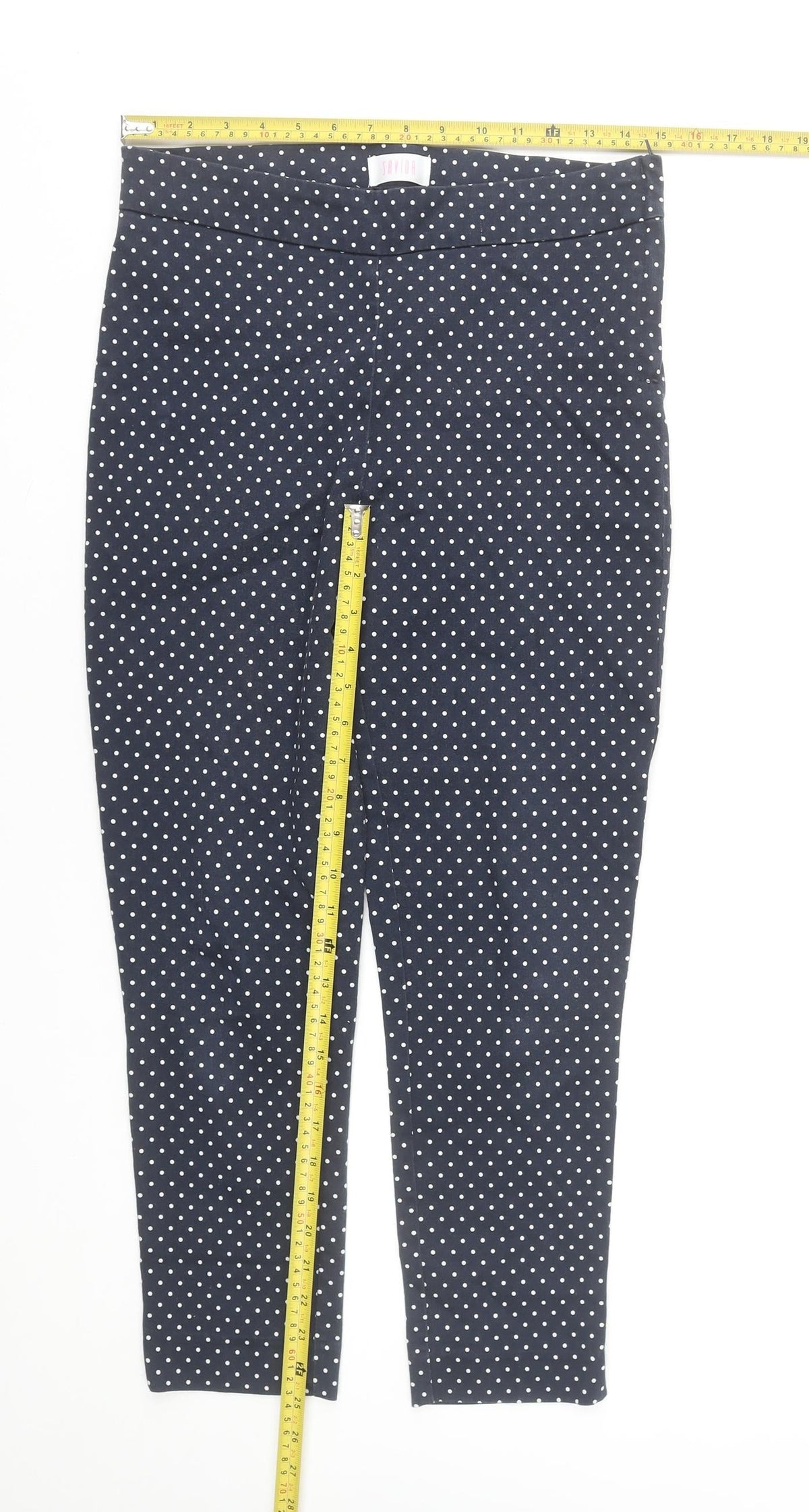 Savida Women's Navy Polka Dot Slim Trousers Size 10
