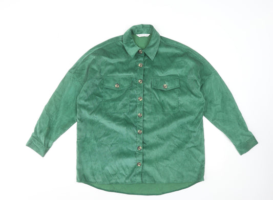 Stradivarius Womens Green Corduroy Button-Up Shirt XS