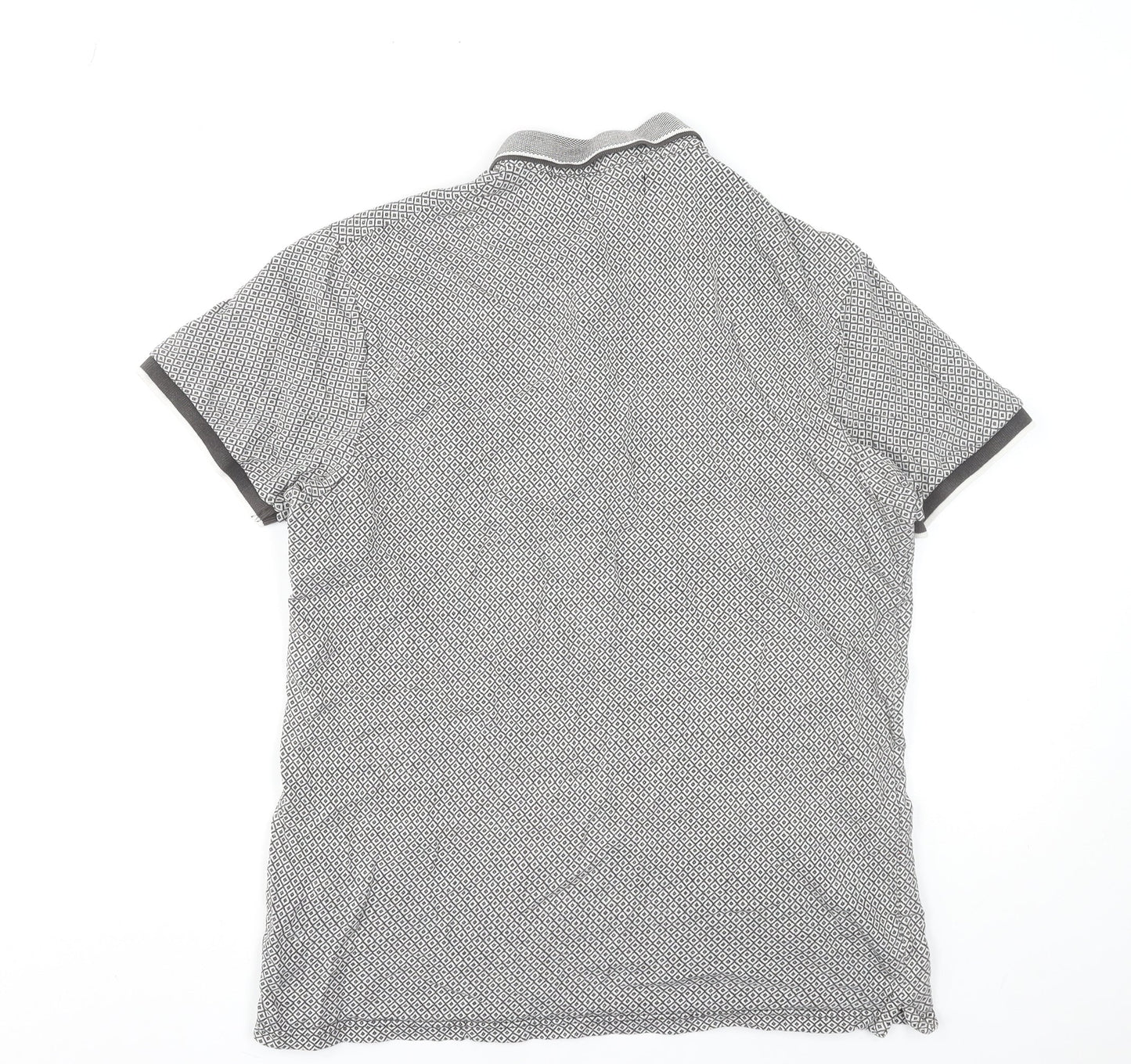 River Island Men's Grey Geometric Pattern Polo Shirt Size M