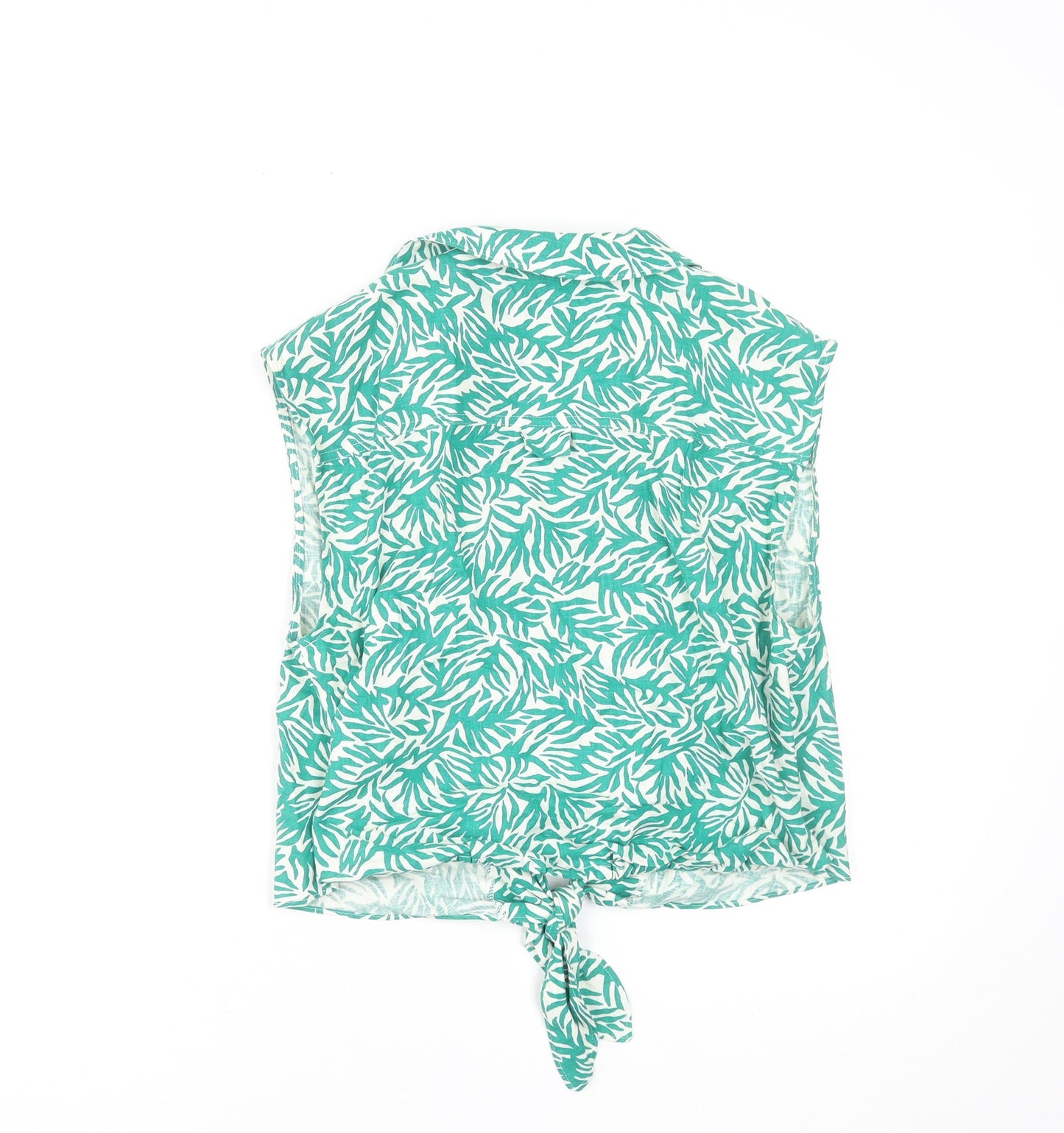 Topshop Women's Green Tropical Linen Blend Cropped Blouse UK 10