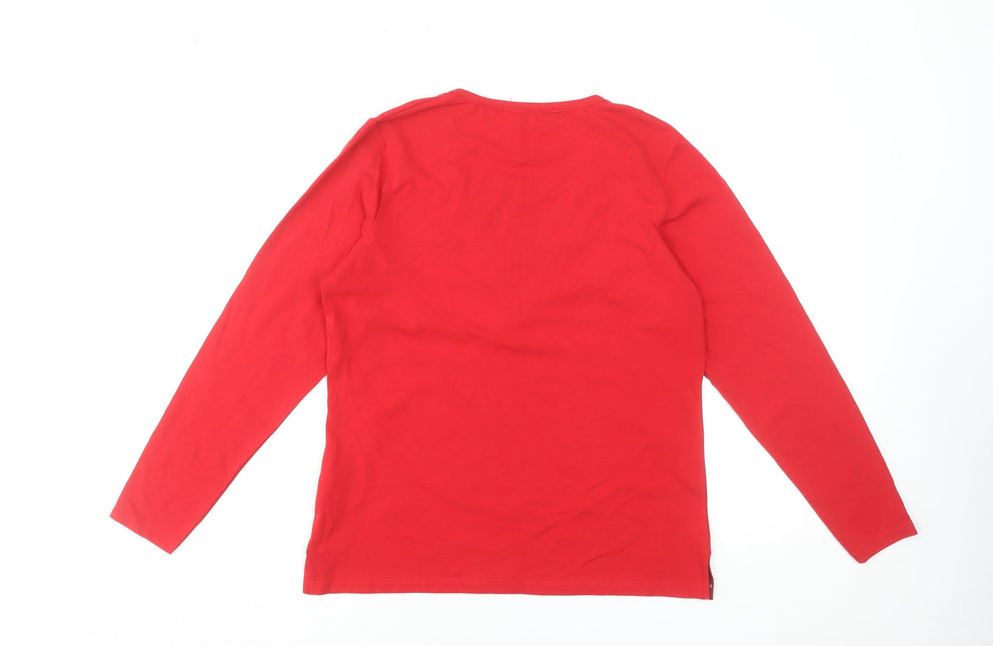 Hajo Women's Red Long Sleeve V-Neck Stretch Cotton T-Shirt Size 12