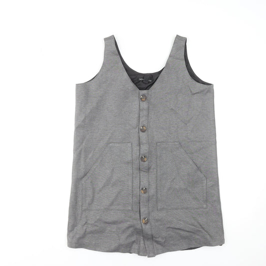 NEXT Women Grey Petite Size 14 Pinafore Button Work Dress