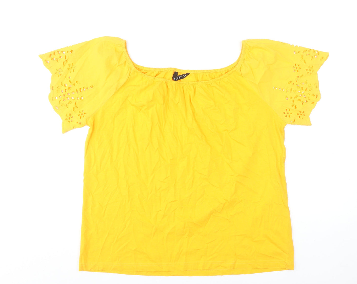 Dunnes Stores Womens Yellow Cotton Embroidered Tunic Blouse Size 12