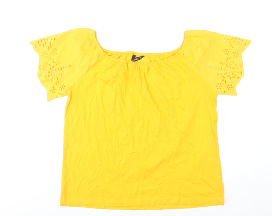 Dunnes Stores Womens Yellow Cotton Embroidered Tunic Blouse Size 12