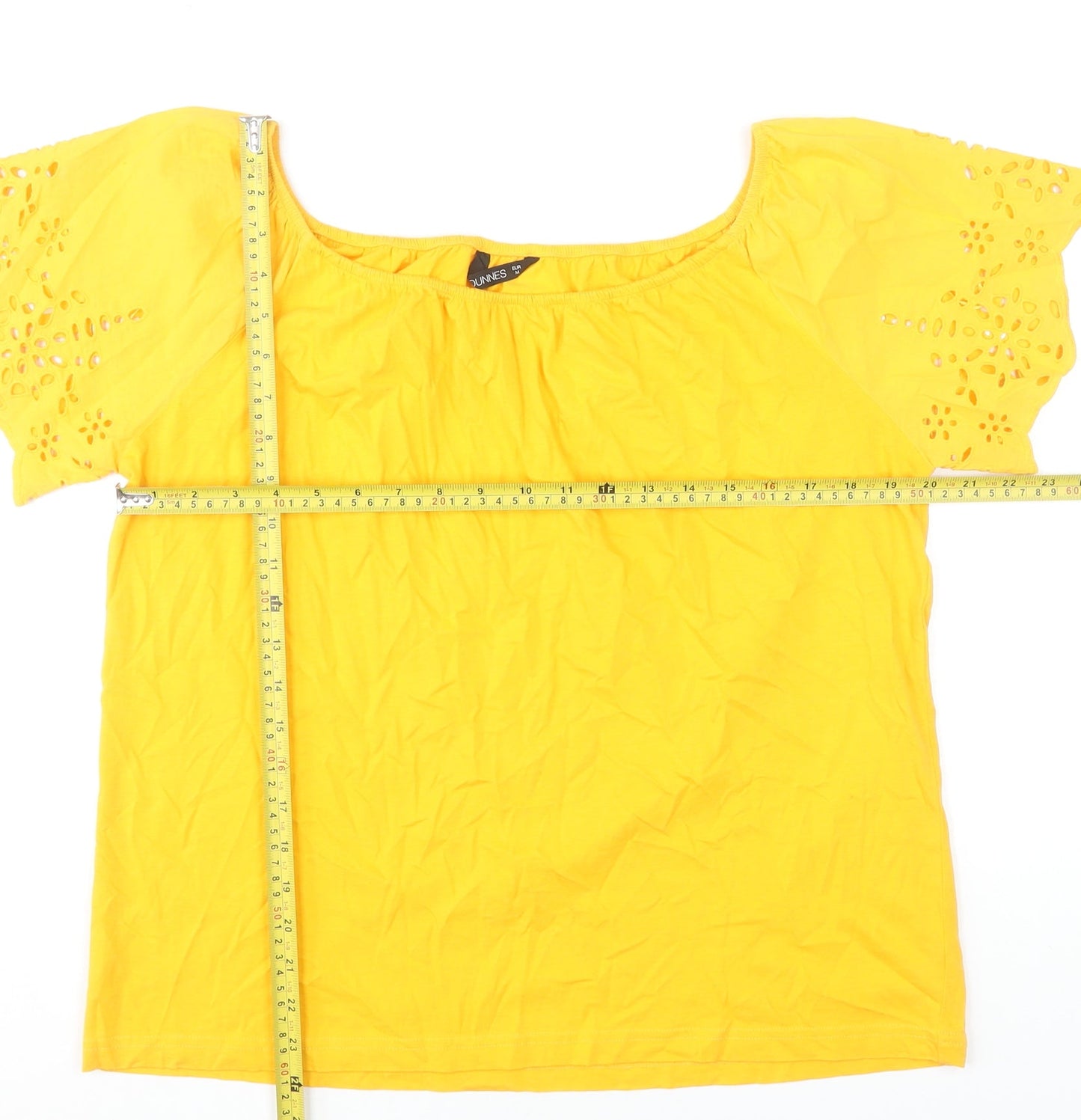 Dunnes Stores Womens Yellow Cotton Embroidered Tunic Blouse Size 12