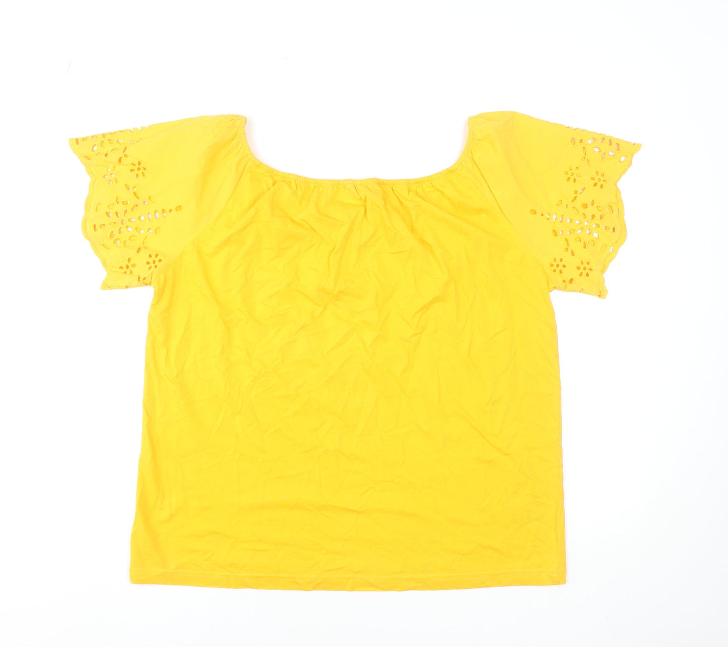 Dunnes Stores Womens Yellow Cotton Embroidered Tunic Blouse Size 12