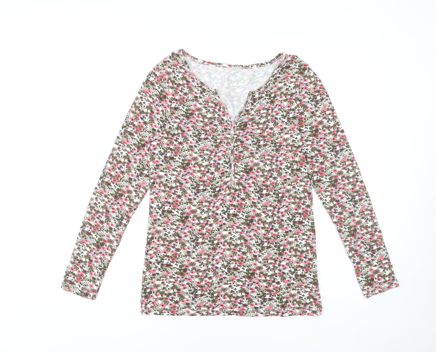 Cheer Womens Floral Jersey Henley Long Sleeve Blouse Size 14 Multicoloured