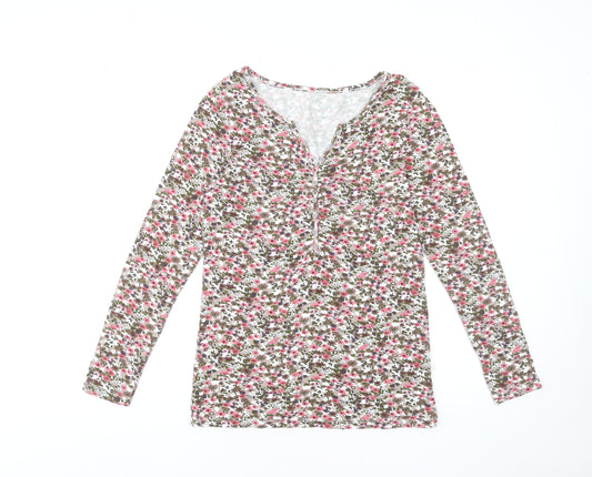 Cheer Womens Floral Jersey Henley Long Sleeve Blouse Size 14 Multicoloured