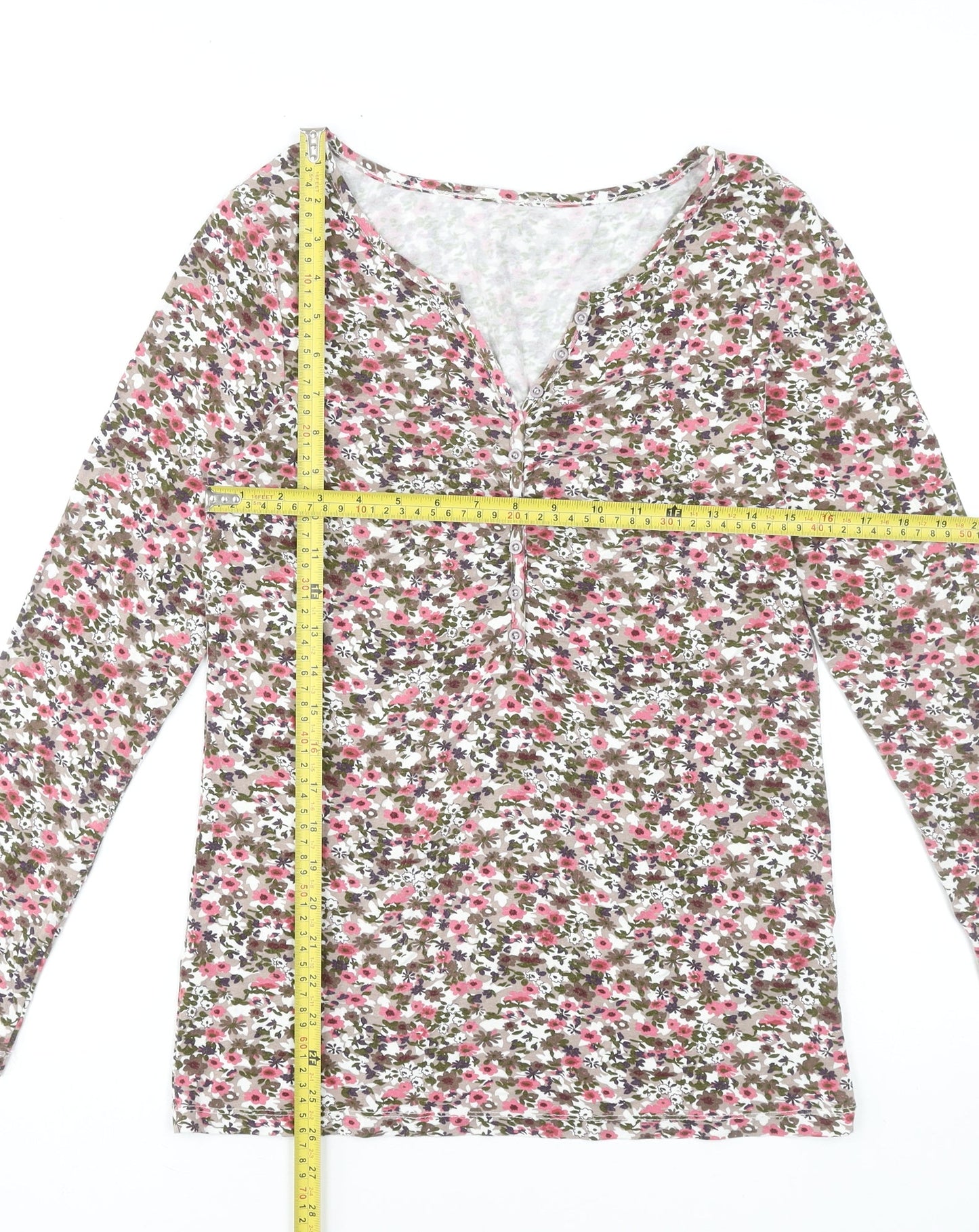 Cheer Womens Floral Jersey Henley Long Sleeve Blouse Size 14 Multicoloured