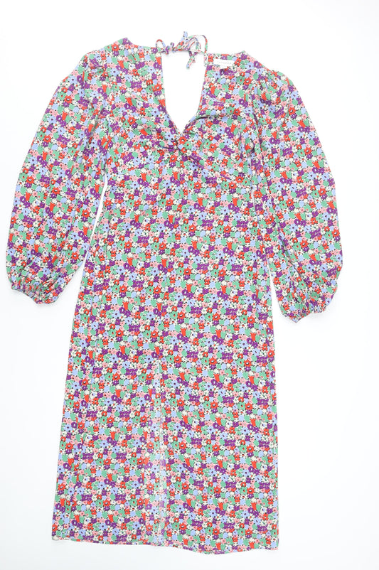 Topshop Women’s Multicoloured Floral Fit & Flare V-Neck Dress Size 10