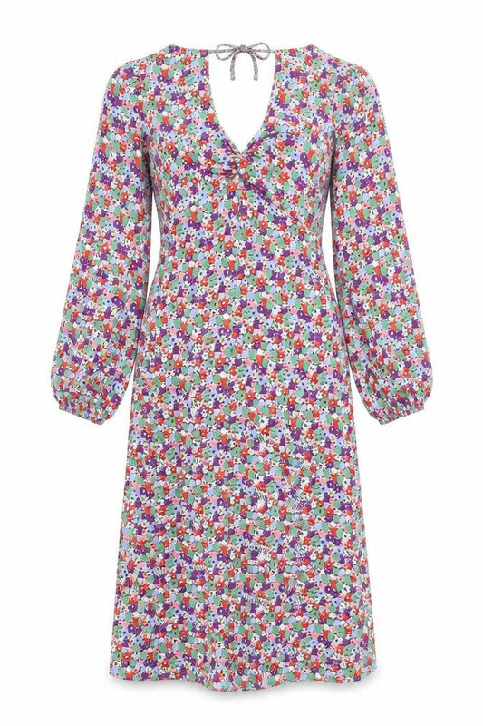 Topshop Women’s Multicoloured Floral Fit & Flare V-Neck Dress Size 10