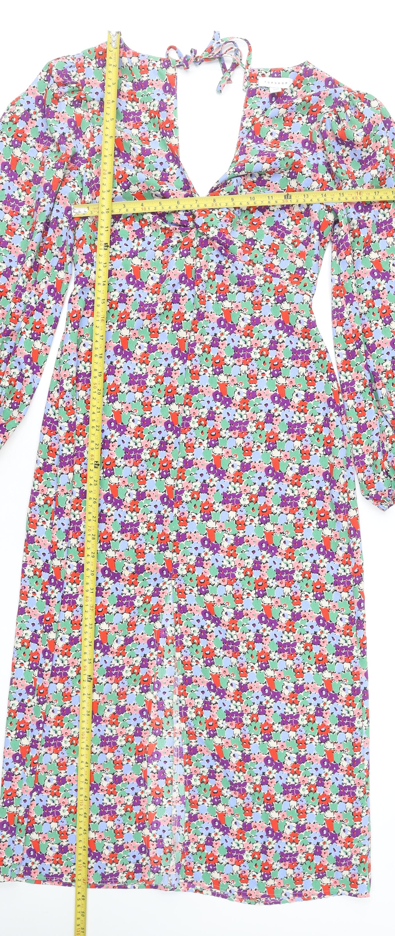 Topshop Women’s Multicoloured Floral Fit & Flare V-Neck Dress Size 10