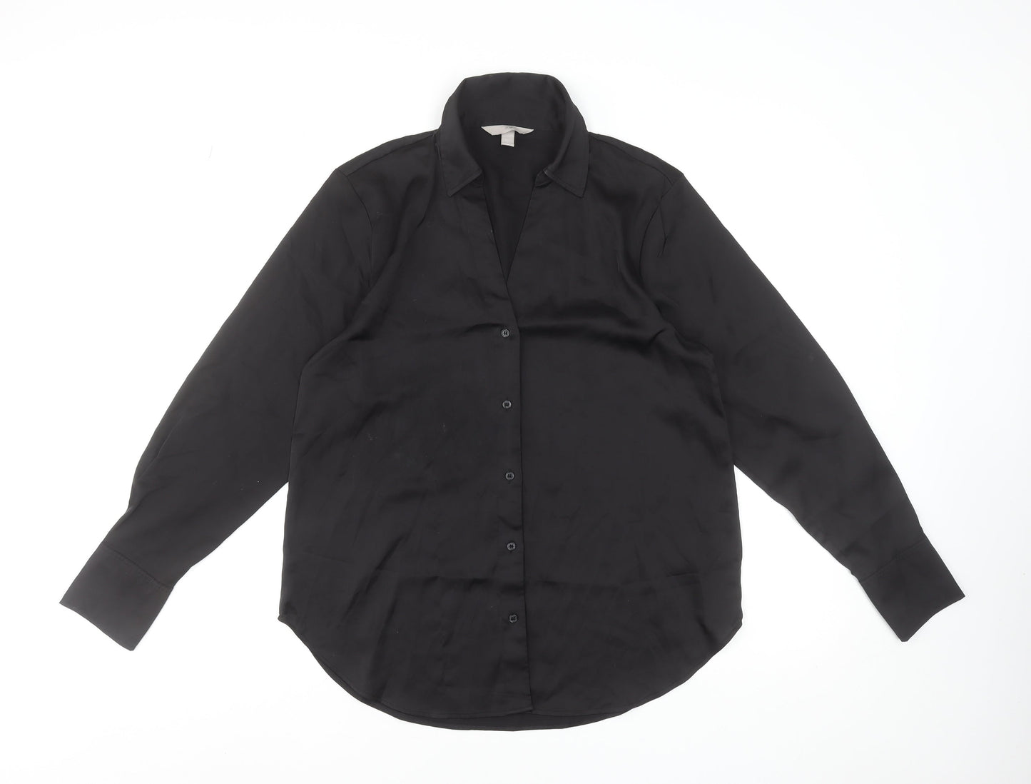 H&M Women's Black Long Sleeve Button-Up Shirt Size S Polyester Blend