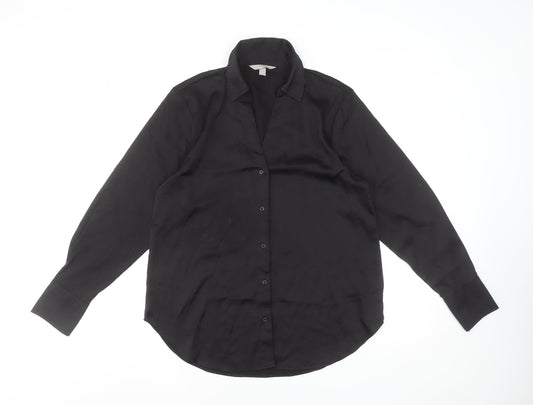 H&M Women's Black Long Sleeve Button-Up Shirt Size S Polyester Blend
