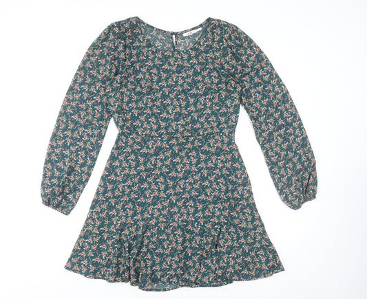 Mi Ami Women Green Floral Fit & Flare Short Dress M