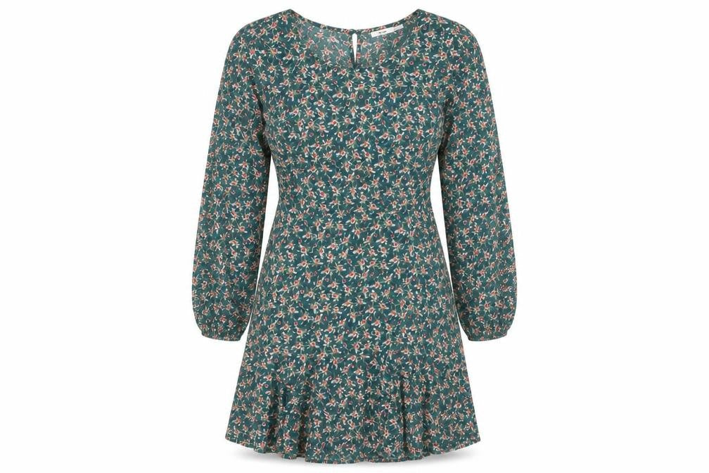 Mi Ami Women Green Floral Fit & Flare Short Dress M